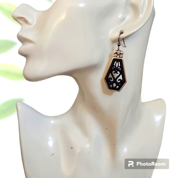 BRIGHTON Art Deco Filigree Genoa Tile Dangle Hook Earrings - Picture 1 of 8